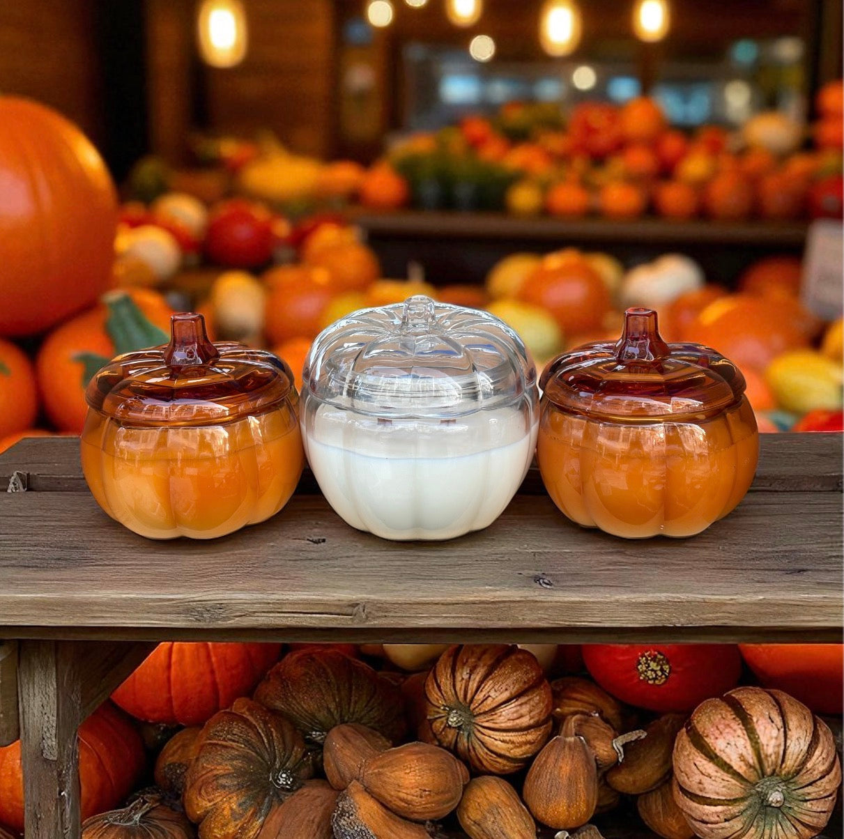 Orange Glass Pumpkin Candle with Crackling Wooden Wicks