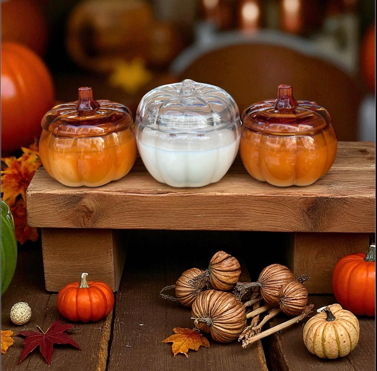 Orange Glass Pumpkin Candle with Crackling Wooden Wicks