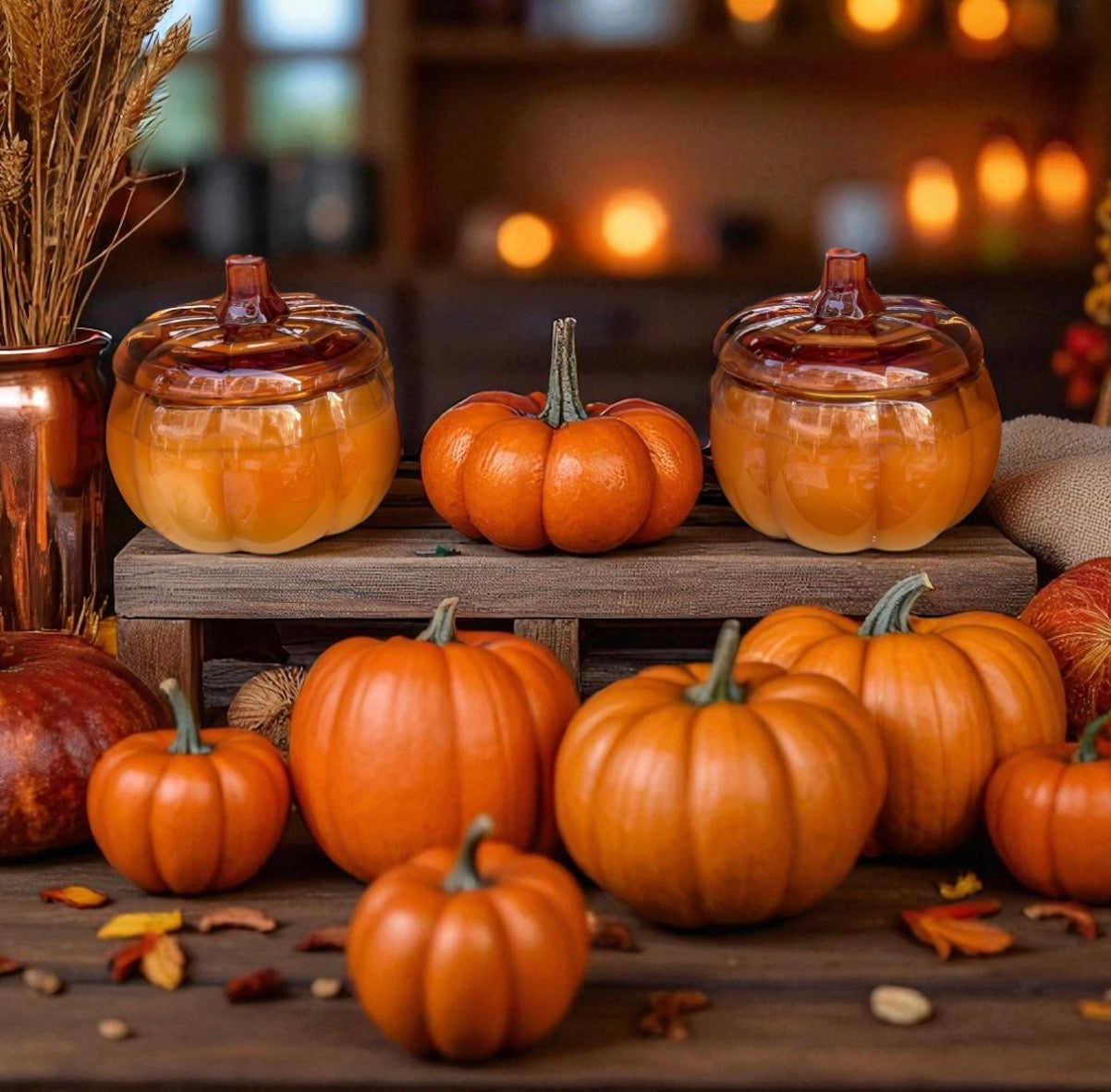 Orange Glass Pumpkin Candle with Crackling Wooden Wicks