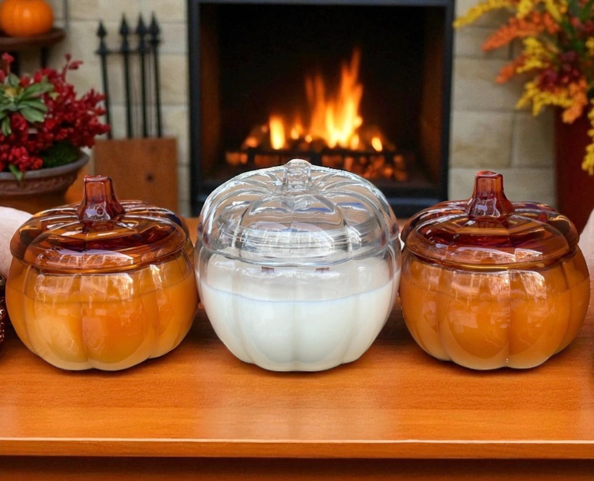 Orange Glass Pumpkin Candle with Crackling Wooden Wicks