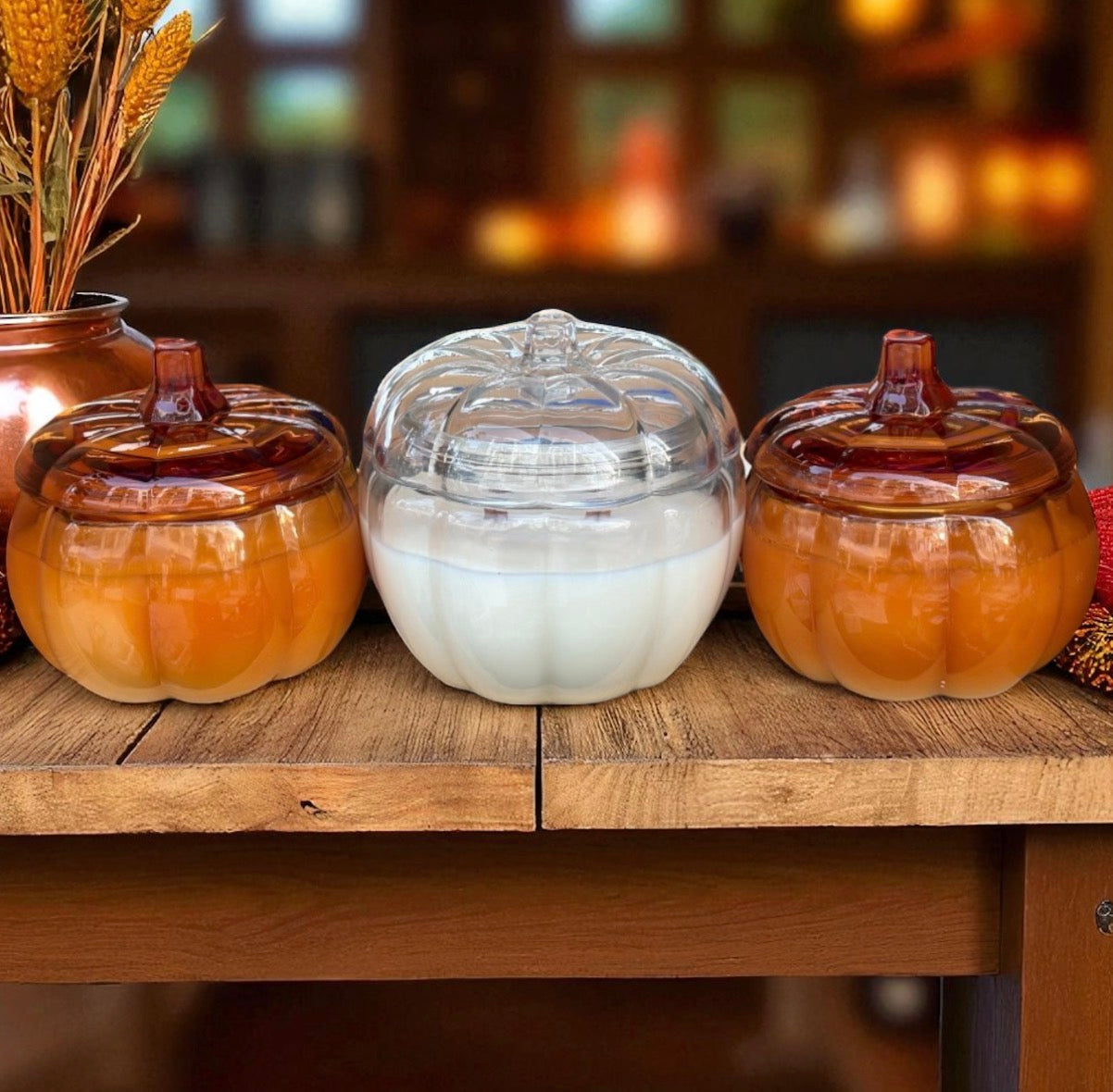 Orange Glass Pumpkin Candle with Crackling Wooden Wicks