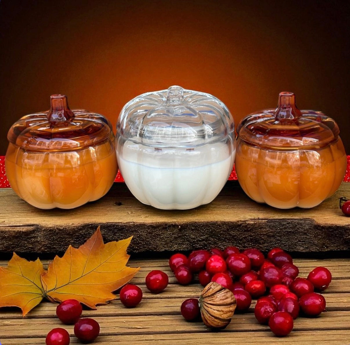 Orange Glass Pumpkin Candle with Crackling Wooden Wicks