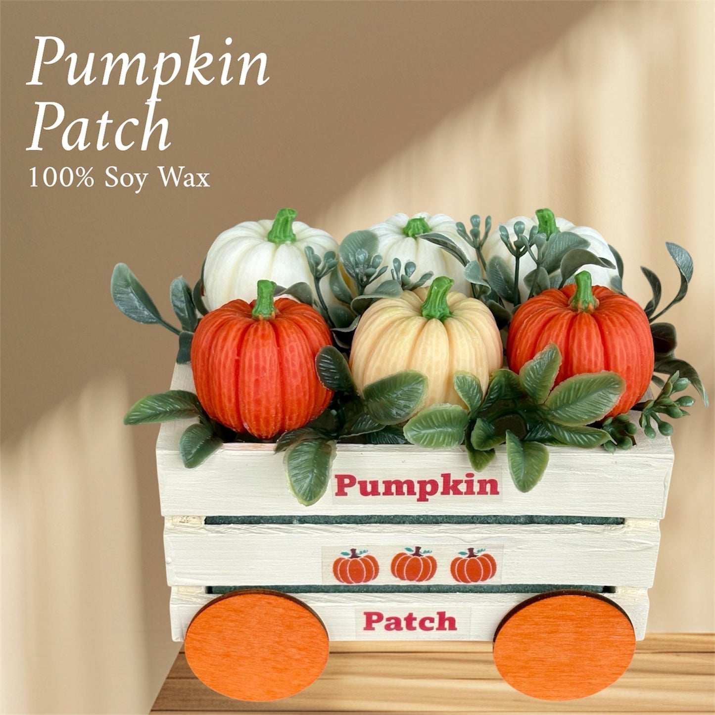 Pumpkin Patch Wax Melt Set – 6 Pumpkin-Shaped Scented Melts in Wooden Wagon