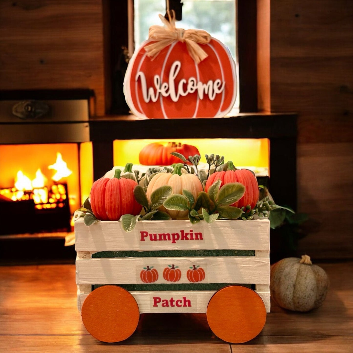 Pumpkin Patch Wax Melt Set – 6 Pumpkin-Shaped Scented Melts in Wooden Wagon