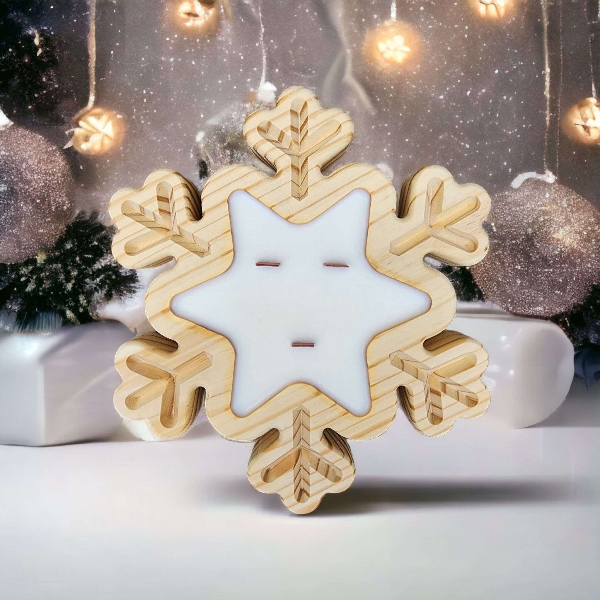 Boho Snowflake Wooden Bowl Soy Candle