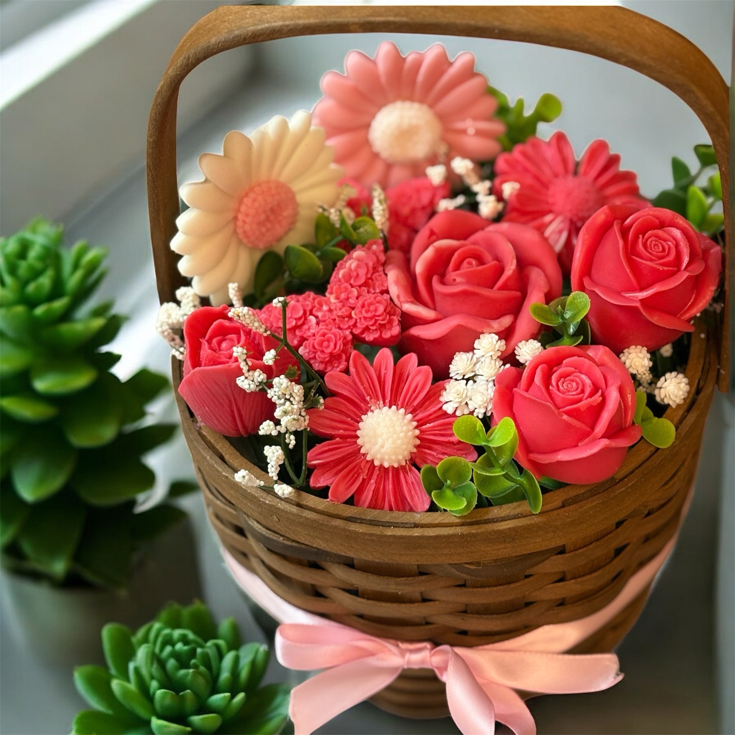 Bouquet Soy Wax Candles/Wax Melts In Gift Basket