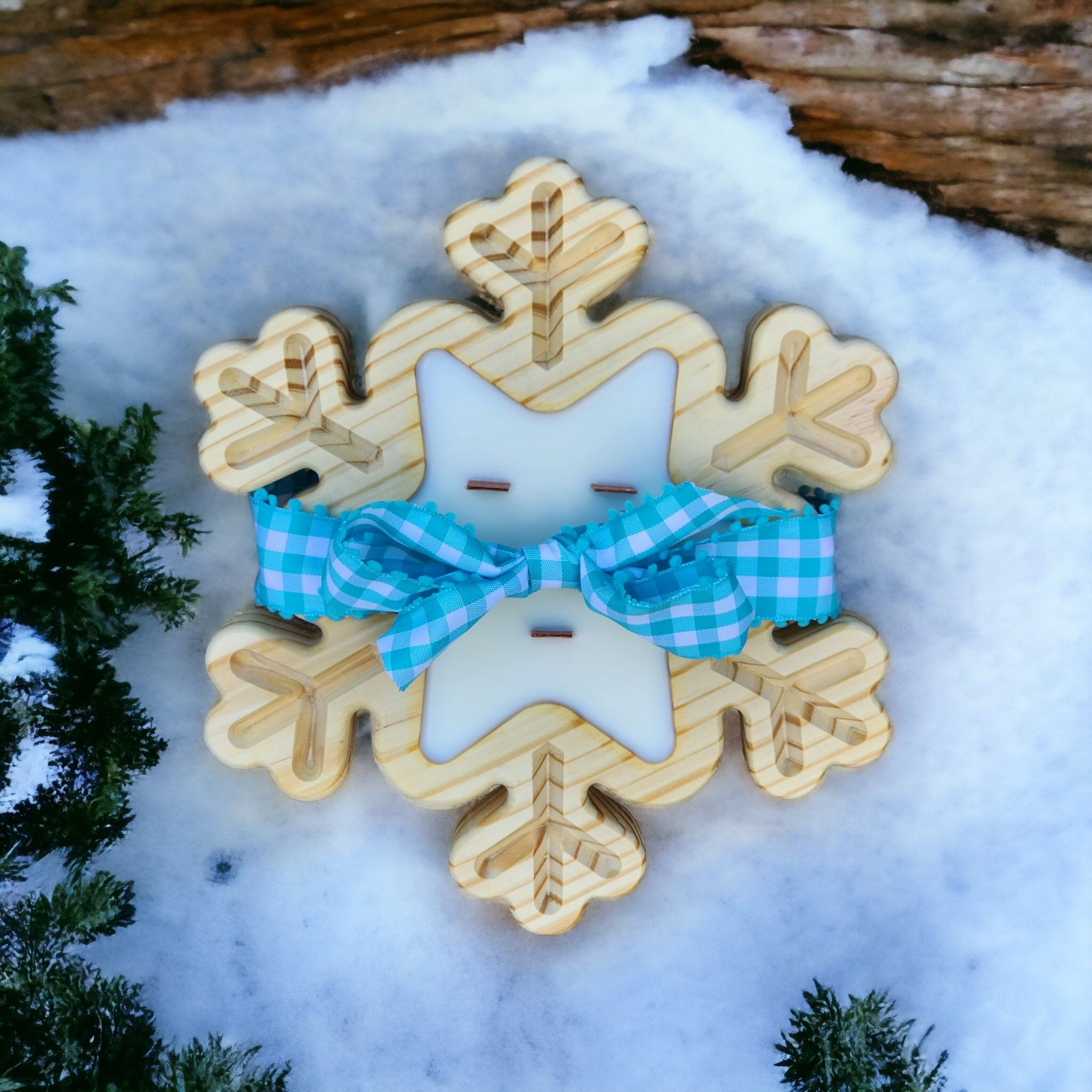 Boho Snowflake Wooden Bowl Soy Candle