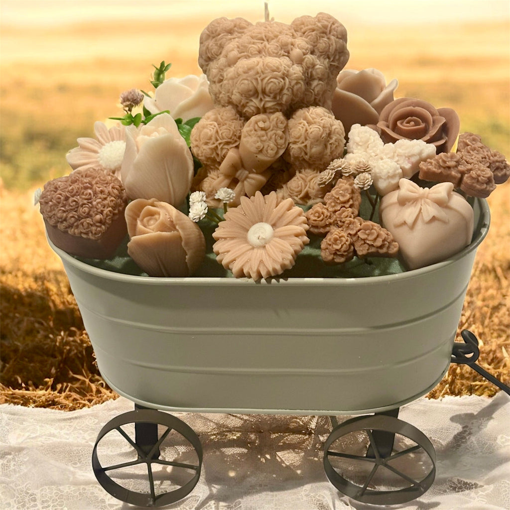 Bouquet Soy Wax Candles/Wax Melts In wagon Basket