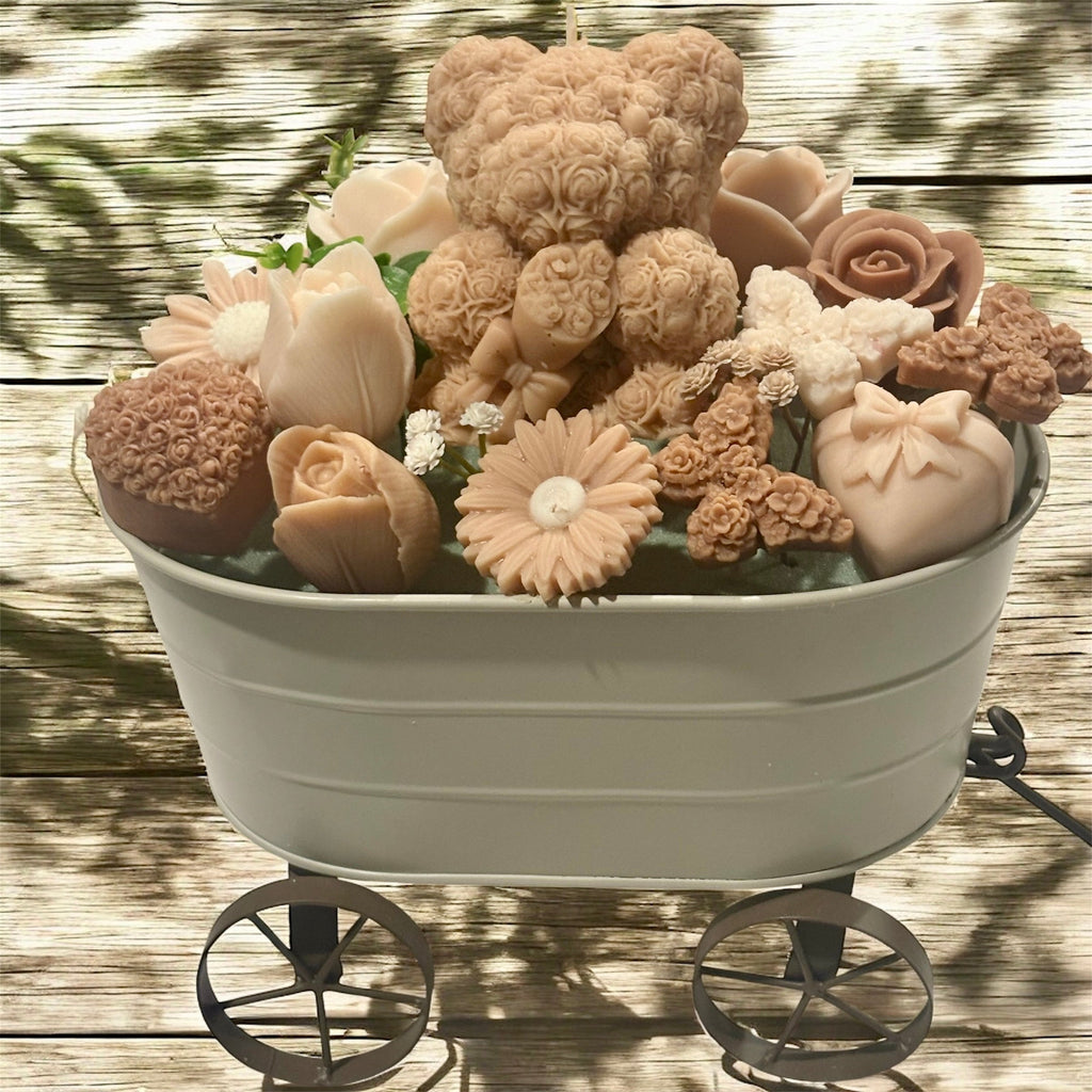 Bouquet Soy Wax Candles/Wax Melts In wagon Basket