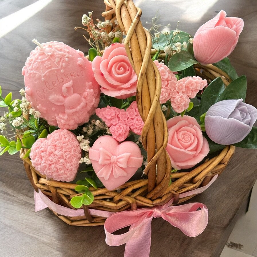 Bouquet Soy Wax Candles/Wax Melts In Gift Basket