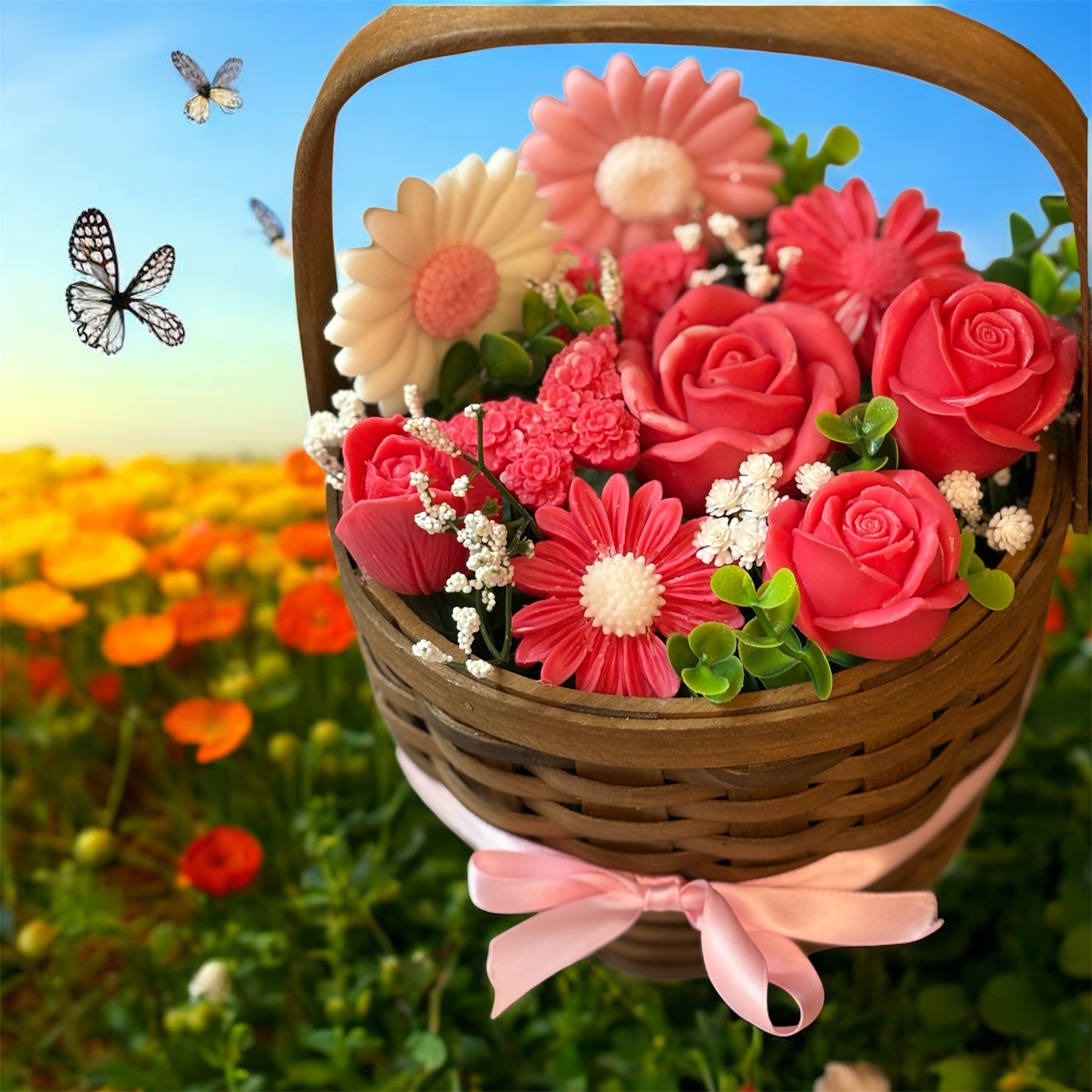 Bouquet Soy Wax Candles/Wax Melts In Gift Basket