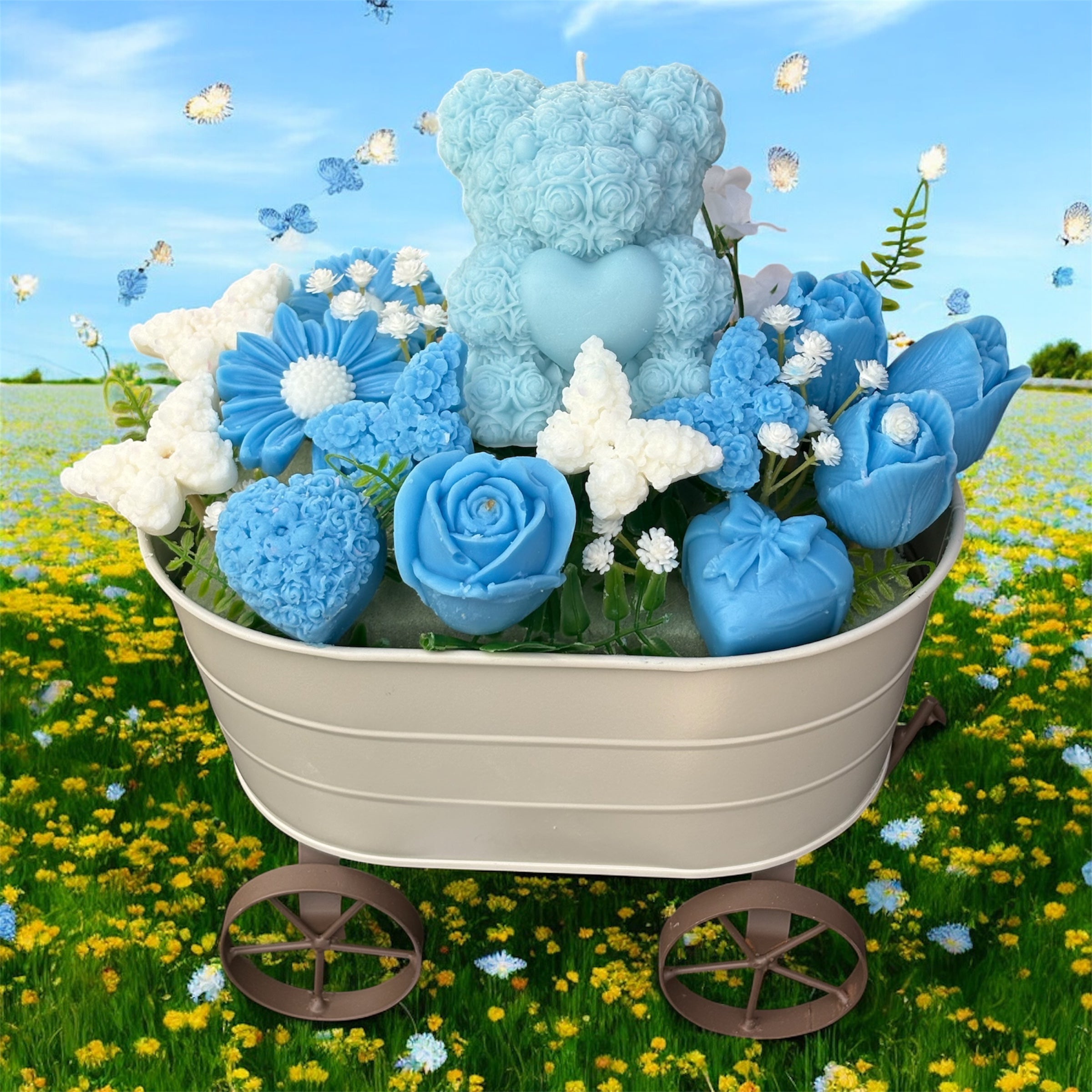 Bouquet Soy Wax Candles/Wax Melts In wagon Basket