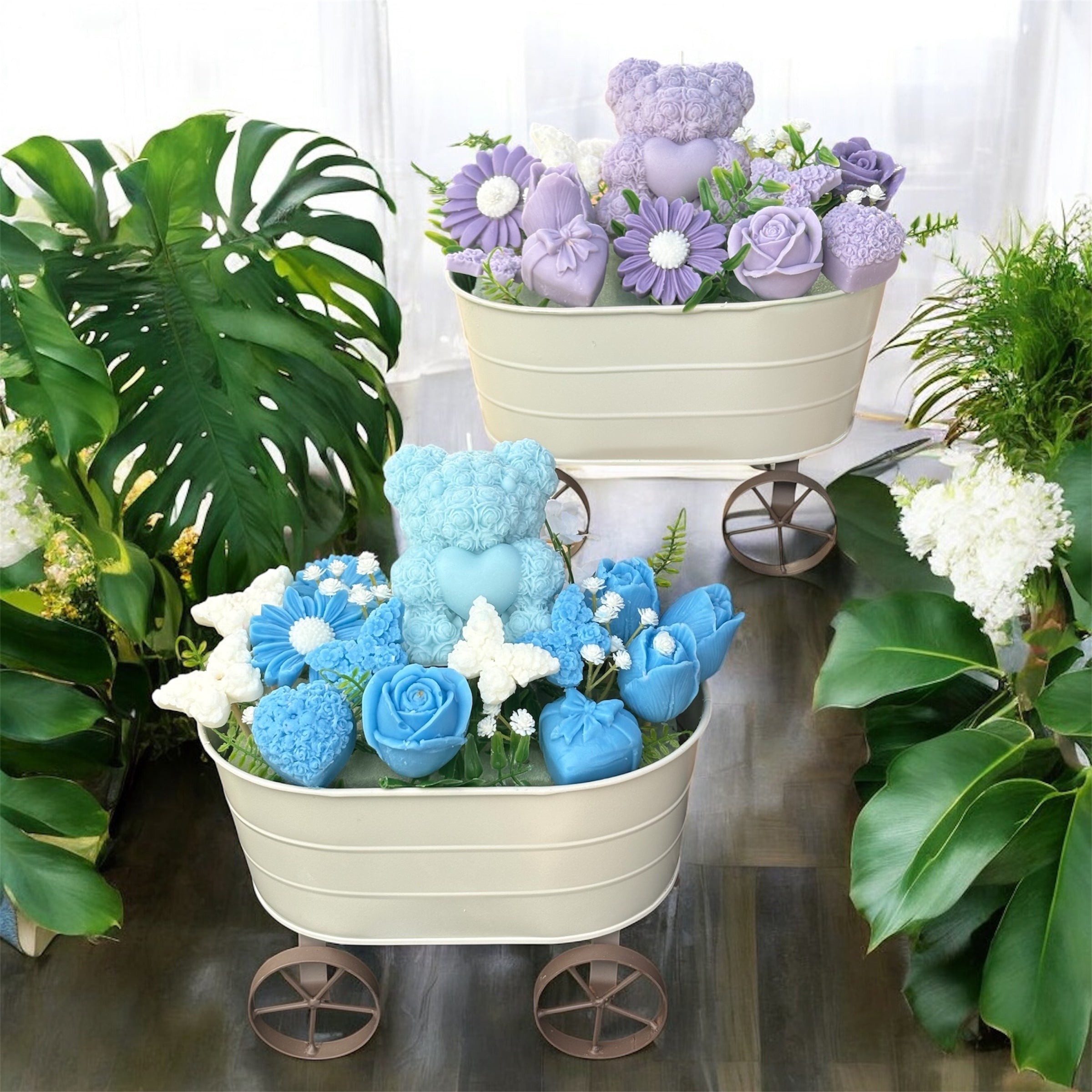 Bouquet Soy Wax Candles/Wax Melts In wagon Basket