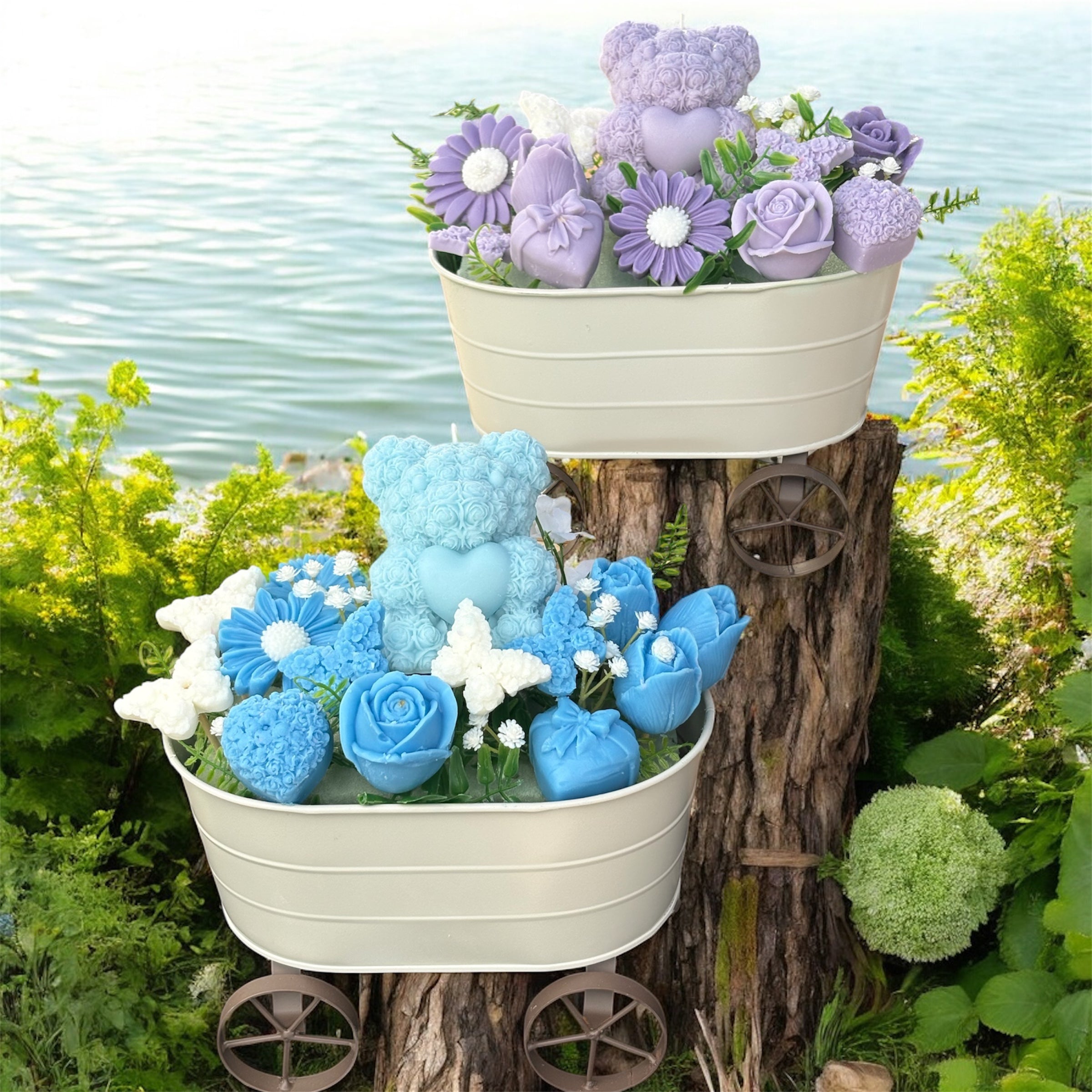 Bouquet Soy Wax Candles/Wax Melts In wagon Basket
