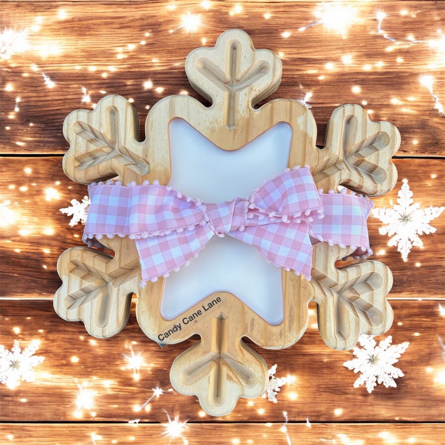 Boho Snowflake Wooden Bowl Soy Candle